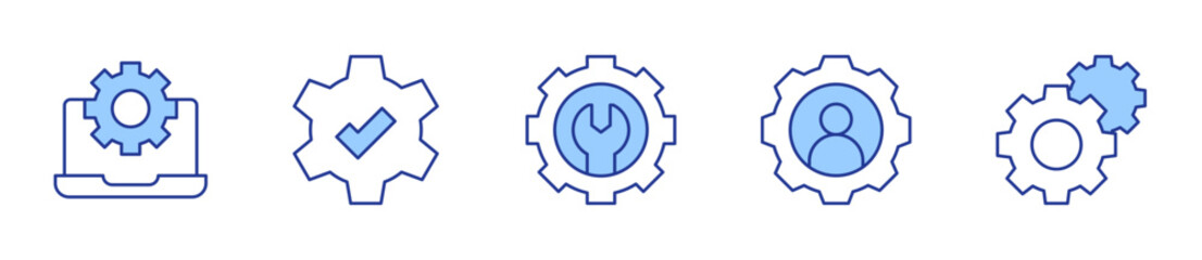 configuration, check, gear, gears, user. Gear Icon vector illustration. Line Duotone style. Editable stroke