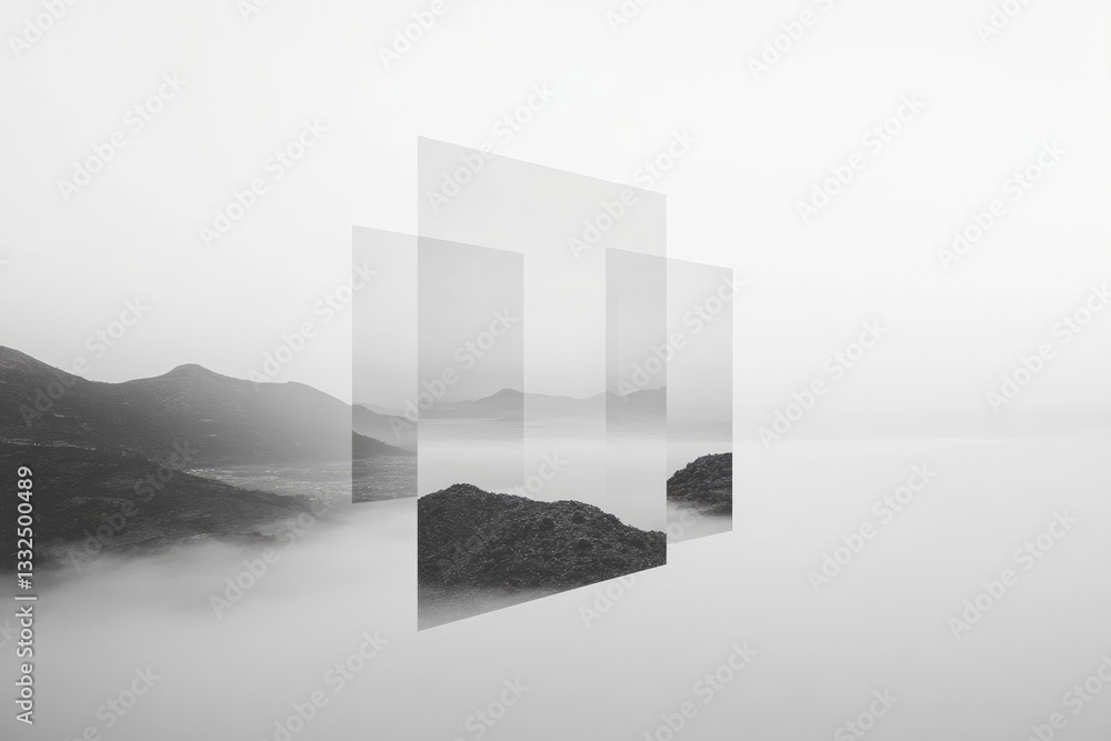 Aufkleber capture series of floating geometric shapes in monochromatic palette against smooth endless backdrop