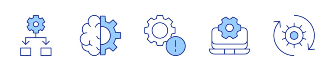 framework, machine learning, warning, software, exchange. Gear Icon vector illustration. Line Duotone style. Editable stroke