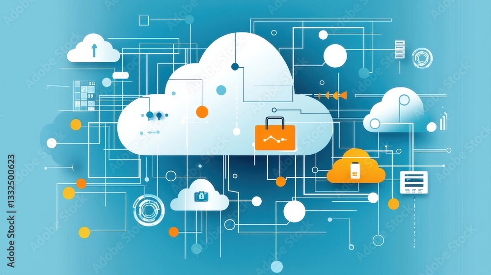 Poster cloud computing concept with data connections and storage icons