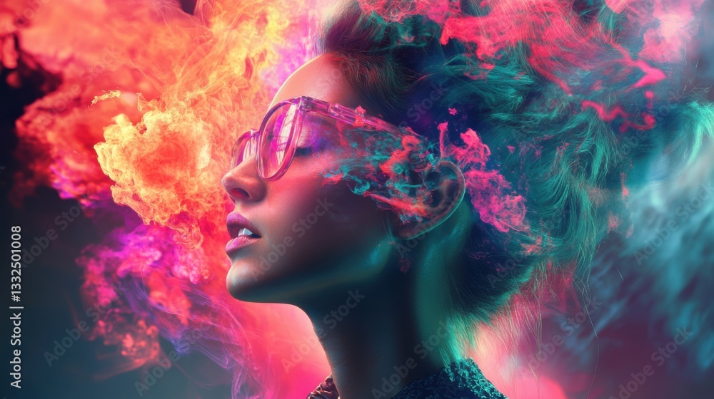 Poster holographic elements add futuristic depth to digital compositions.