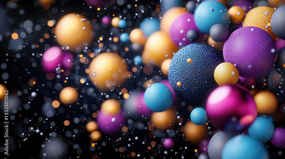 Poster a stunning abstract composition featuring a mesmerizing display of colorful luminous spheres and swi