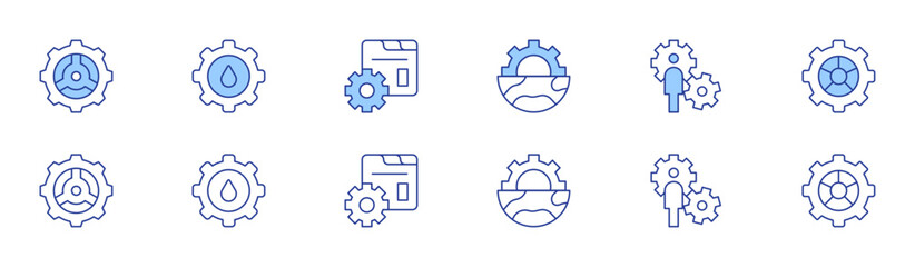 Gear icon set in two styles, Duotone and Thin Line style. Editable stroke. gears, water system, gear, setting