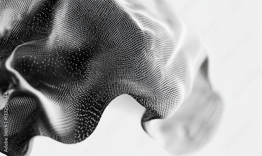 Poster abstract black particle wave flowing on white background for digital art