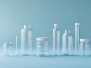 blank bottle container set bio science set isolate on blue background