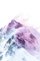 Pink clouds swirl around snowy mountain peak.  Background clear sky. Use wallpaper