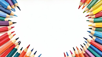 Fototapeta premium Vibrant Watercolor Frame with Colorful Books and Pencils for International Literacy Day - Creative Space for Literacy Themes in Photo Stock with Empty Left Side