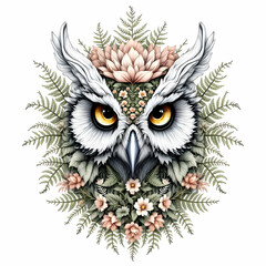 Majestic Floral Owl with Golden Eyes – Nature-Inspired Fantasy Art