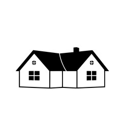 A symmetrical, minimalist black and white illustration of a stylized house, showing a clean, modern aesthetic on a stark white background.