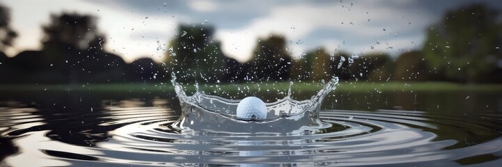 Graphic rendering of golf ball hitting water with ripples – Perfect for sports promotions, water-themed content, or golf-related visuals.