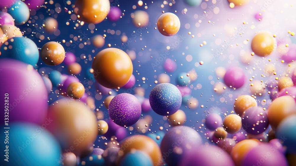Poster a visually striking and imaginative 3d rendering featuring a dynamic array of vibrant glowing sphere