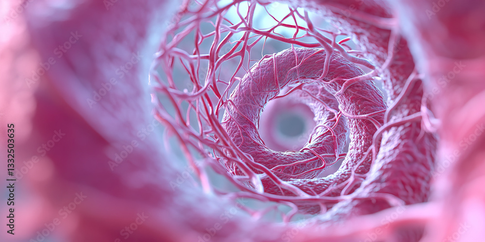 Poster microscopic image of tubular structure and capillary network