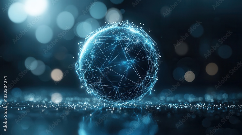 Poster luminous vibrant digital sphere composed of interconnected nodes and pulsing energy symbolizing the 