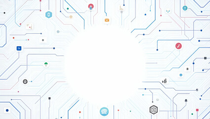 Obraz premium Futuristic Tile Patterns with Tech Icons for Branding & Marketing