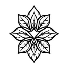 Black and White Geometric Floral Design Featuring Symmetrical Leaf Arrangement with Detailed Veins, Perfect for Decorative Purposes.