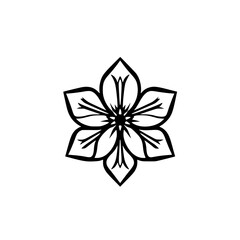 A Bold, Stylized Black and White Floral Emblem: A Symmetrical Six-Petaled Design with Intricate Veins, Isolated on White.