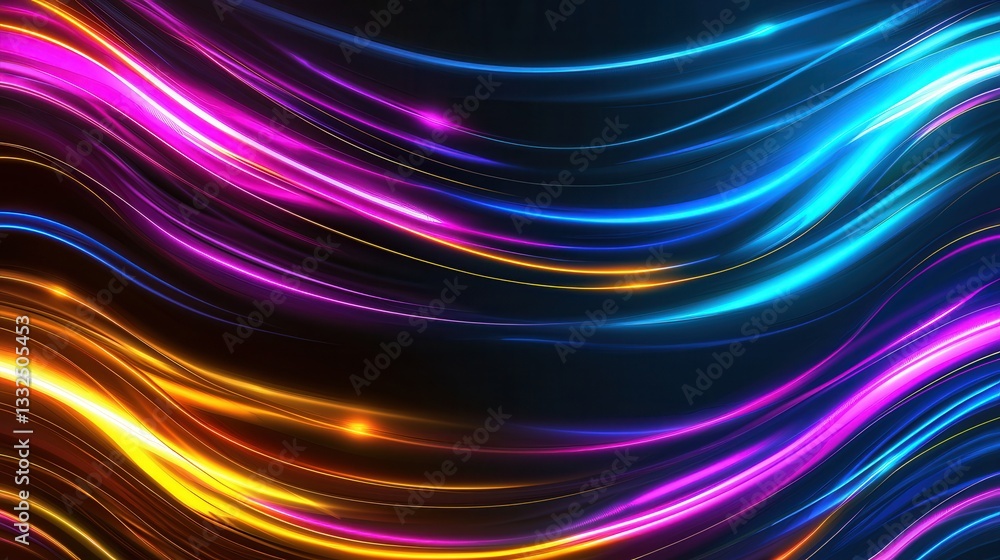 Poster mesmerizing abstract background featuring a dynamic flowing pattern of luminous neon colored wave li