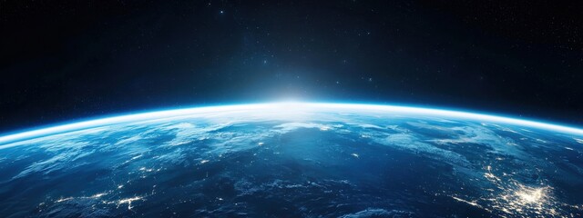 Obraz premium Stunning View of Earth from Space with Bright Horizon and Stars