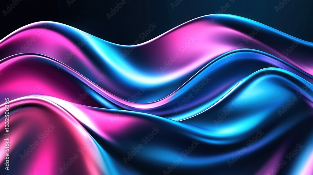 Poster mesmerizing abstract digital art with dynamic fluid neon wave patterns in a vibrant gradient of pink