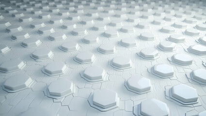 Fototapeta premium Futuristic Flat Hex Pillars with Glowing Edges: Crisp White Isolation for Product Appeal