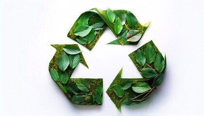 Lush Greenery with Recycle Symbol Crafted from Leaves Representing Environmental Awareness and Sustainability in Nature