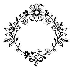 An Elegant Black and White Floral Diamond-Shaped Frame with 