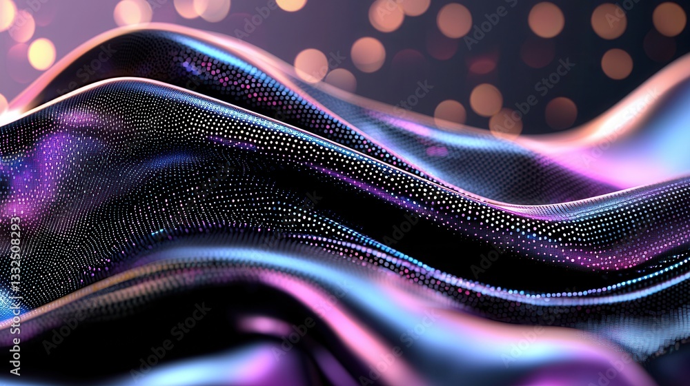 Poster an abstract futuristic visualization of dynamic glowing neon sound waves undulating and pulsing agai