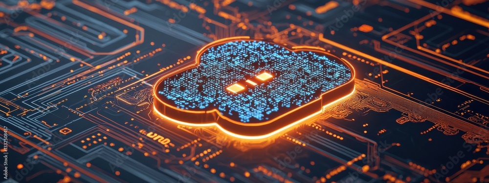 Poster futuristic cloud computing concept with circuit patterns and lights