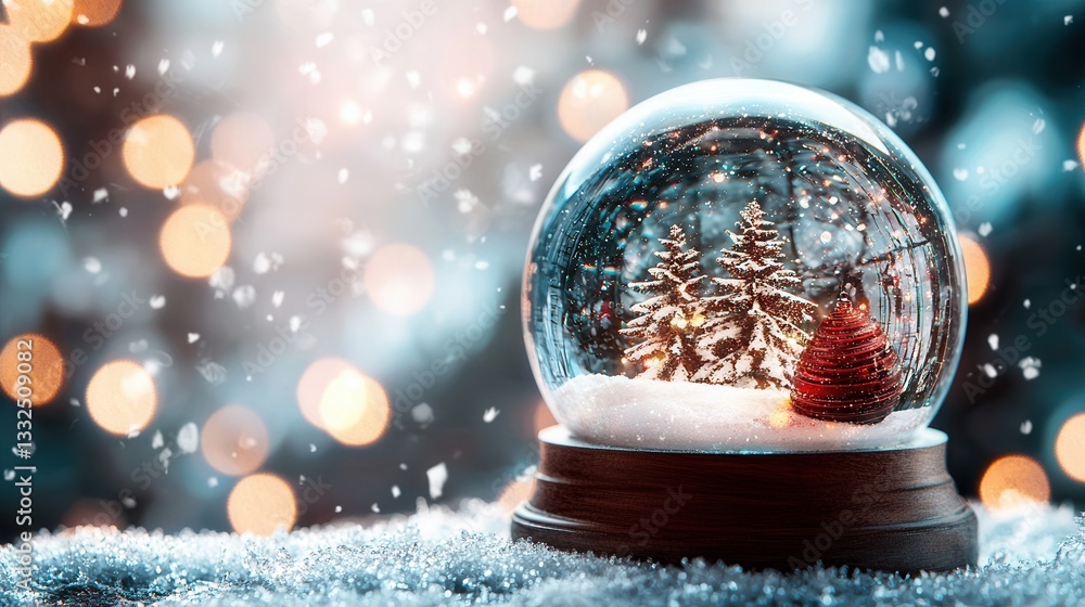 Aufkleber a festive snow globe with a miniature snowy scene inside glowing softly and creating a magical nosta