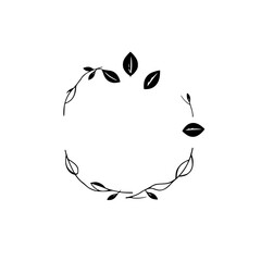 Minimalist Black and White Floral Wreath Illustration, Featuring Delicate Leaves, Delicate Vines, and a Simple, Elegant Aesthetic.