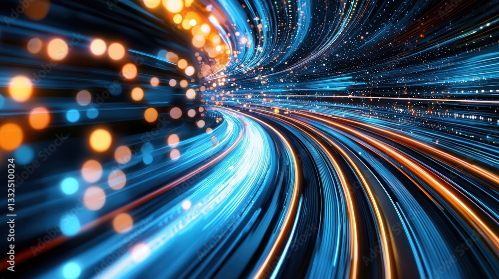 Poster a dynamic and visually captivating image depicting high speed digital movement through a vibrant fut