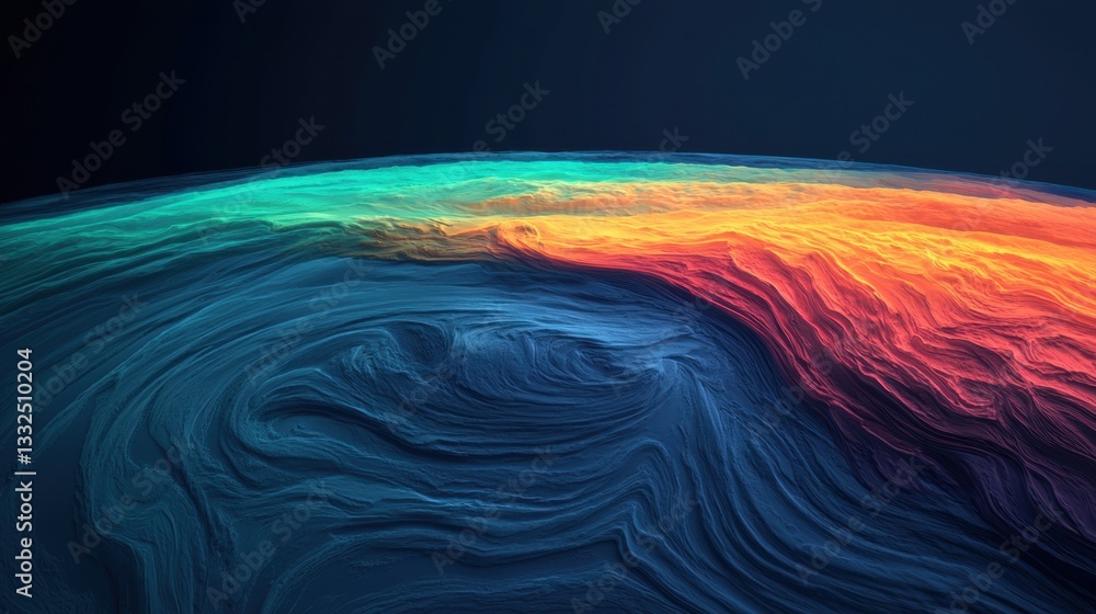 Poster abstract colorful wave patterns on a dark background.