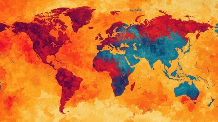 Naklejka premium Colorful world map illustration with vibrant hues and artistic texture.