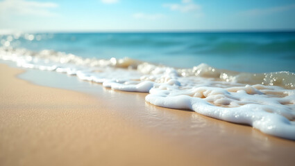 Serene Close-Up of Soft Waves on Sandy Beach - Vacation Photo Concept