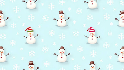 Playful Snowmen and Snowflakes: Seamless Tile Pattern in Cool Winter Tones for Unique Designs