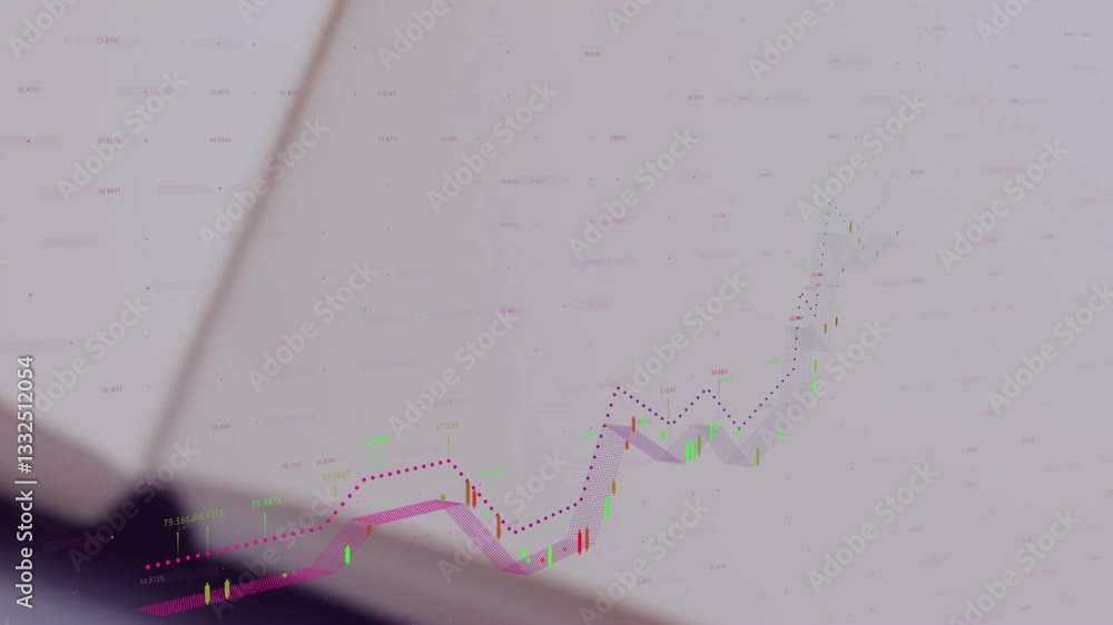 Poster animation of fluctuating data points on blurred notebook background in school