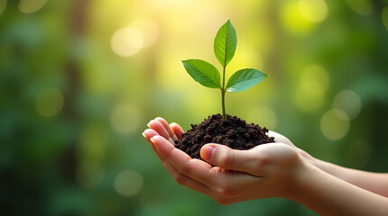 Child's Hand Holding a Small Tree: A Symbol of Environmental Responsibility and Love for Nature on Earth Day - Nurturing Our Planet for a Greener Future
