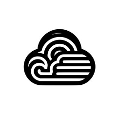 Minimalist Black and White Cloud Logo, Geometric Design with Arcs and Parallel Lines on a Clean White Background