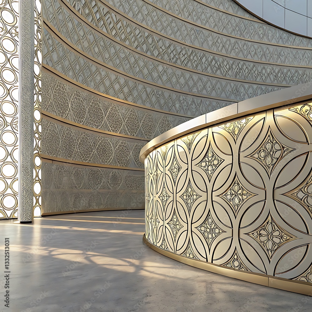 Poster elegant golden interior design: modern architectural space with intricate patterns and sophisticated
