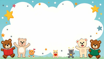 Playful International Literacy Day Frame with Teddy Bears & Characters