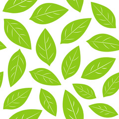 Seamless pattern green leaves. Flat vector template