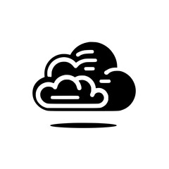 Abstract black cloud icon with white outline and short dashes, minimalist design on white background.