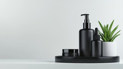 Elegant contrast, a still life of black soap dispenser and white vase in modern home decor