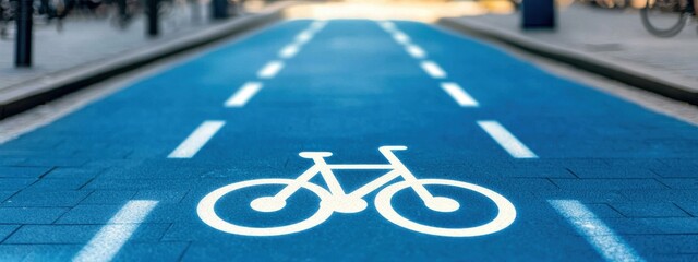 Blue Bicycle Lane Marking on a Modern Urban Roadway