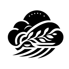 Abstract Black and White Design: Cloud, Plant, Sun-Like, and Wave Elements in Harmonious Composition, Flat Illustration.