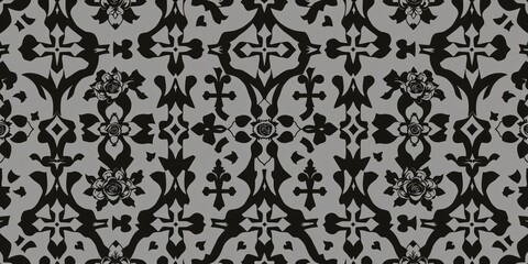 Gothic Monochrome Seamless Pattern with High Contrast Repeating Elements