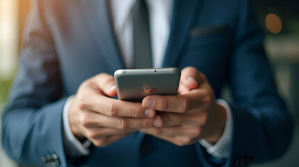 Flat Businessman Using Smartphone for Digital Wallet Payments: Mobile Banking & Blockchain Transactions