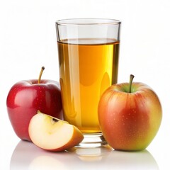 A fresh glass of apple juice, a healthy fruit beverage, with ripe red and green apples