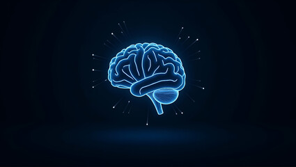 Fototapeta premium Flat Low Poly Brain: A Symbol of Wisdom in Abstract Vector Art - Wireframe Blue Illustration with Lines and Dots on Dark Background for Smart Business Concepts