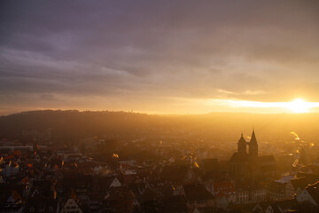 Stadt Esslingen am Neckar mit einem wundersch&ouml;nen Sonnenuntergang.